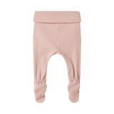 Lyserøde ribstrikkede leggings med fod til baby