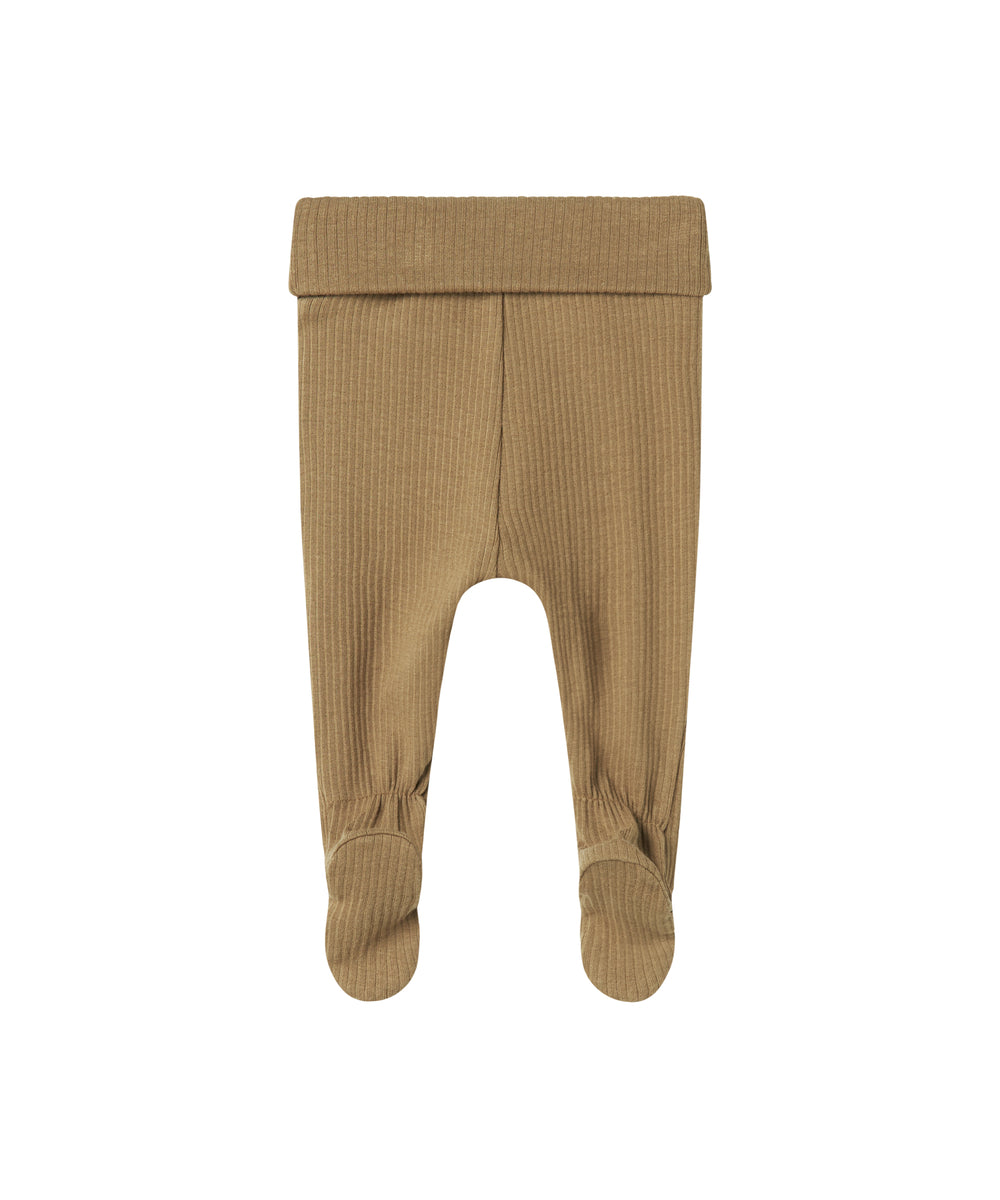 Brune ribstrikkede babybukser med nedbukket kant og futter