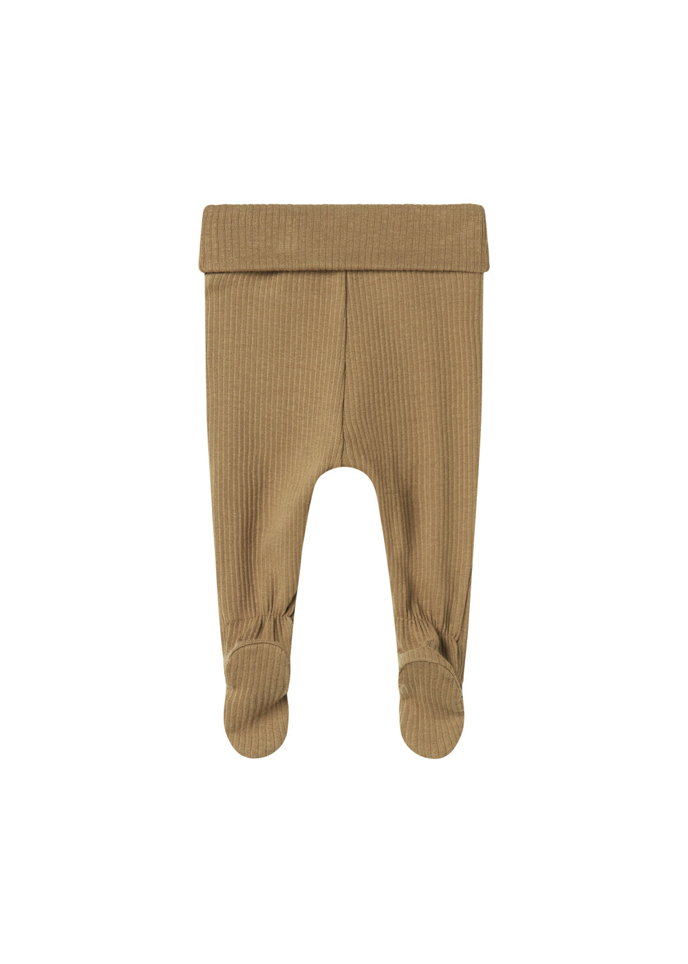 Brune ribstrikkede babybukser med nedbukket kant og futter