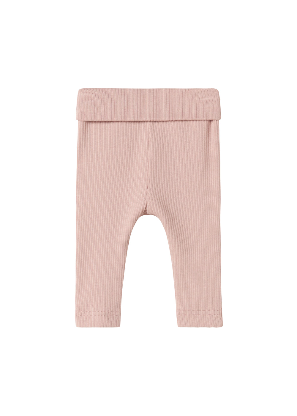 Lyserøde ribstrikkede bukser til baby med bred elastik i taljen