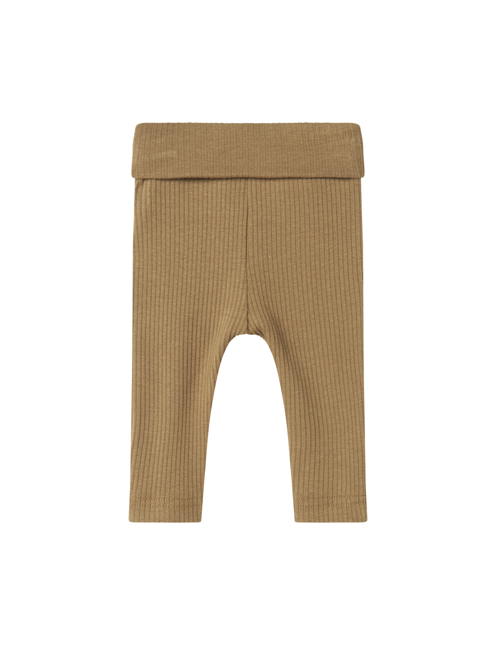 Brune ribstrikkede babybukser med nedbukket kant