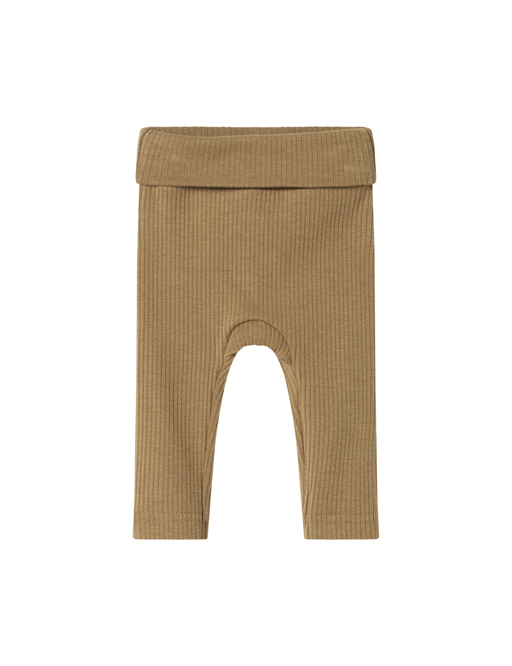 Brune ribstrikkede babybukser med nedbukket kant