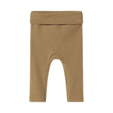 Brune ribstrikkede babybukser med nedbukket kant