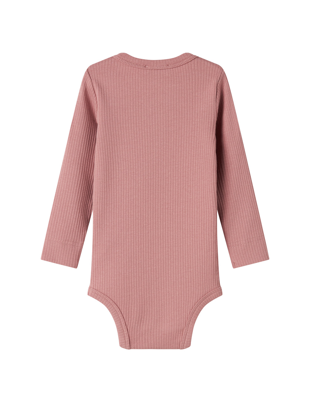 Lyserød ribstrikket babybody med lange ærmer og knapper