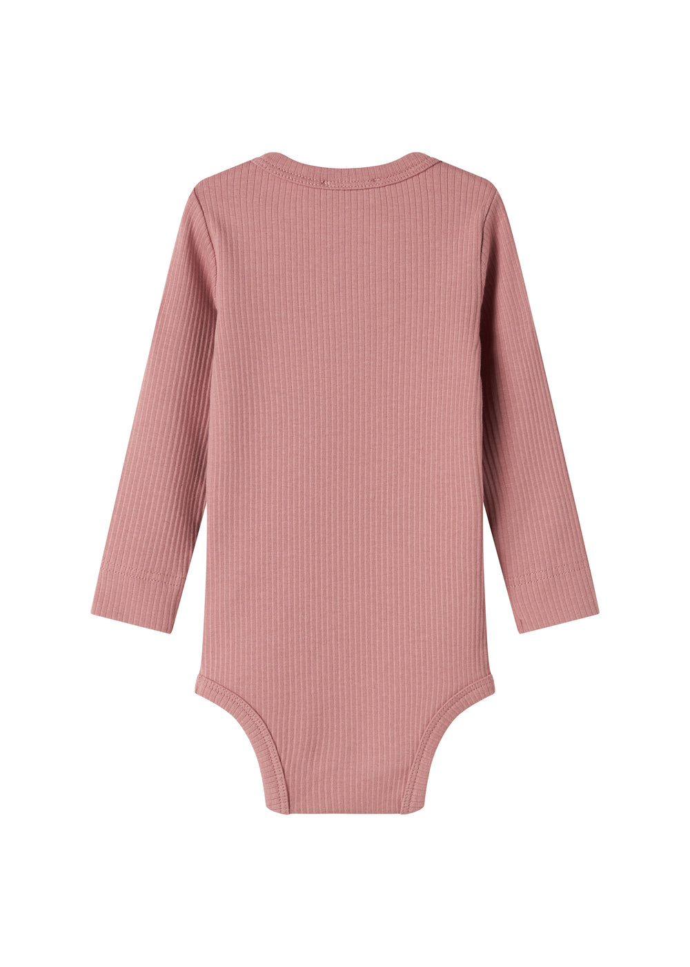 Lyserød ribstrikket babybody med lange ærmer og knapper