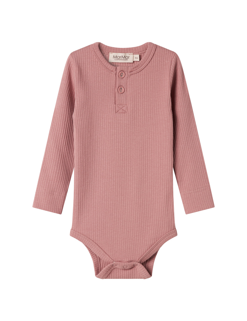 Rødt ribbet babybody med lange armer og knapper