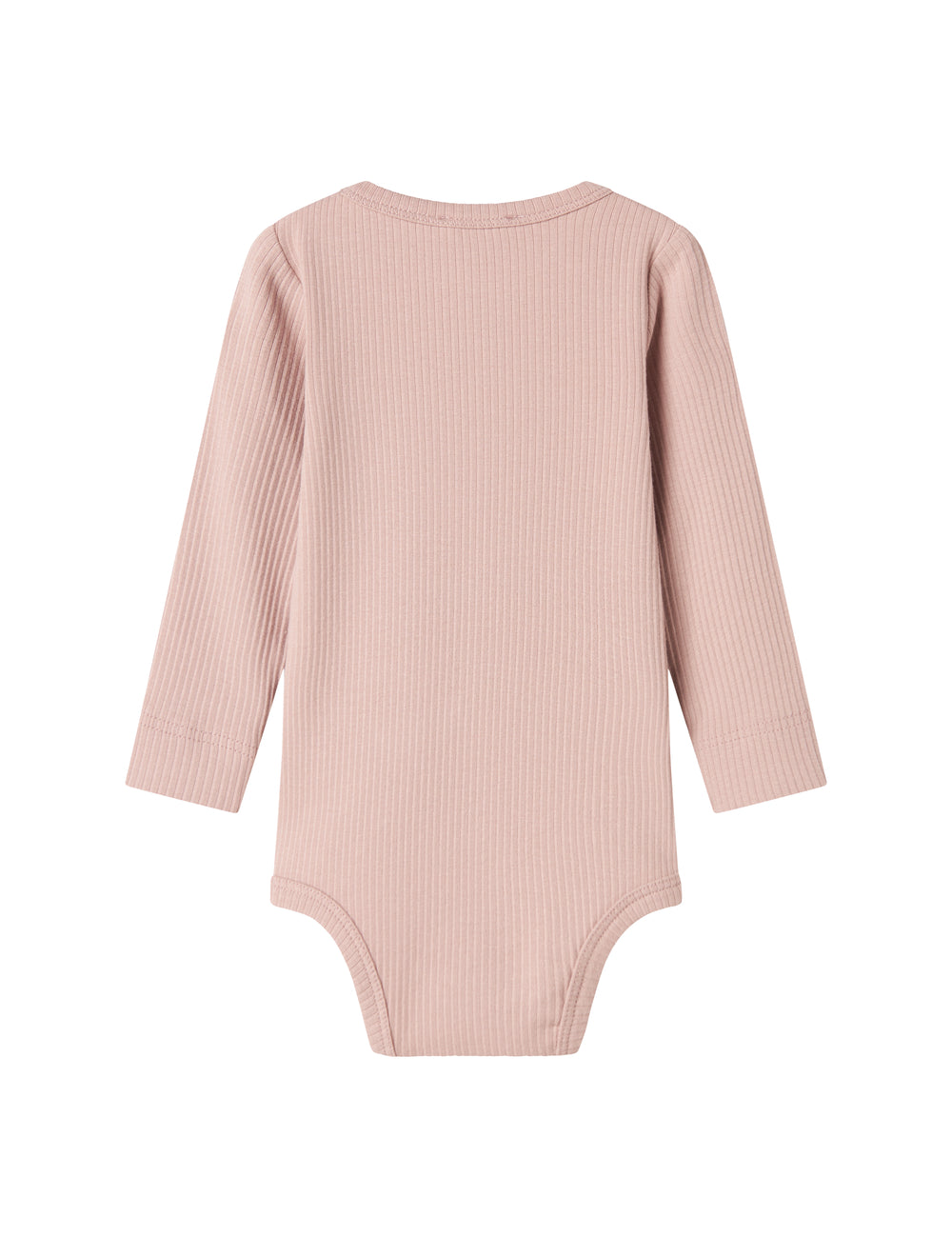 Lyserød ribstrikket babybody med lange ærmer