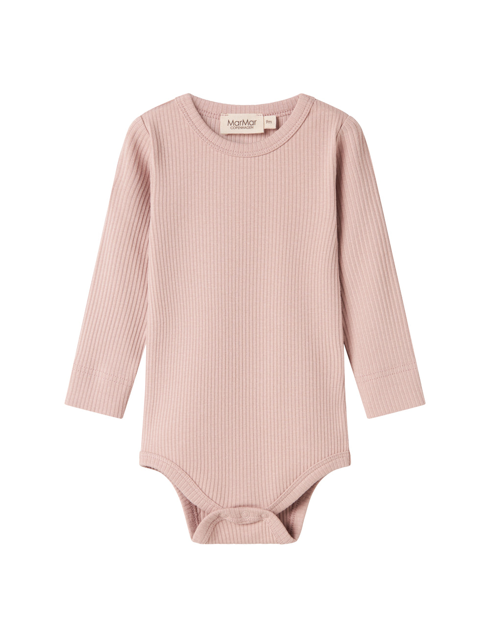 Lyserød ribstrikket babybody med lange ærmer