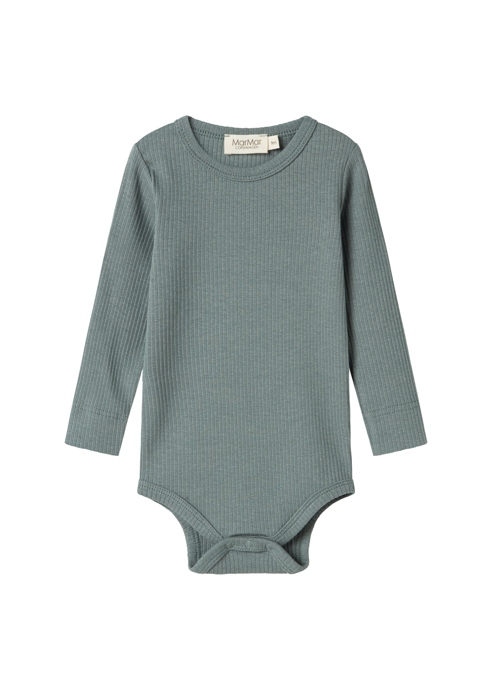 Grøn ribstrikket body med lange ærmer til baby