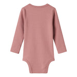 Lyserød ribstrikket body med lange ærmer til børn