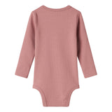 Lyserød ribstrikket body med lange ærmer til børn