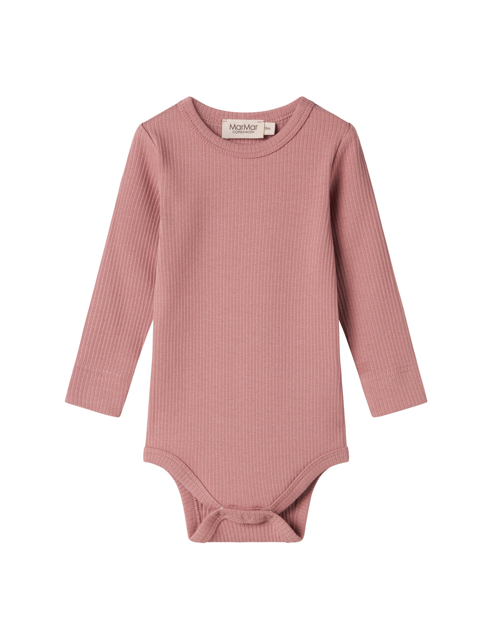 Lyserød ribstrikket body med lange ærmer til børn
