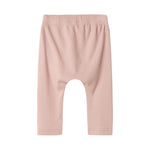 Lyserøde ribstrikkede babybukser med elastisk talje og snor