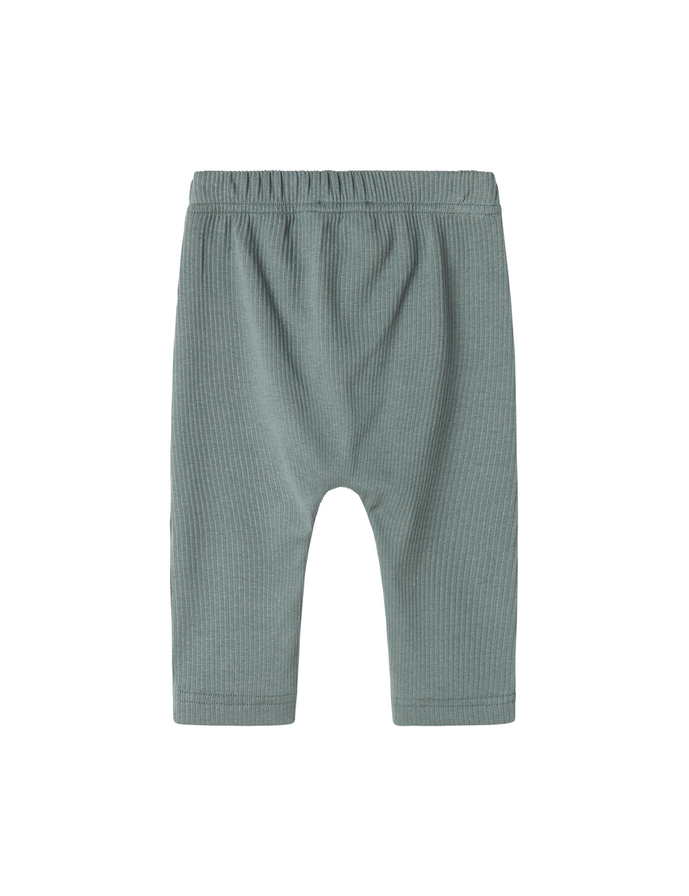 Grøne ribstrikkede babybukser med snøre i taljen