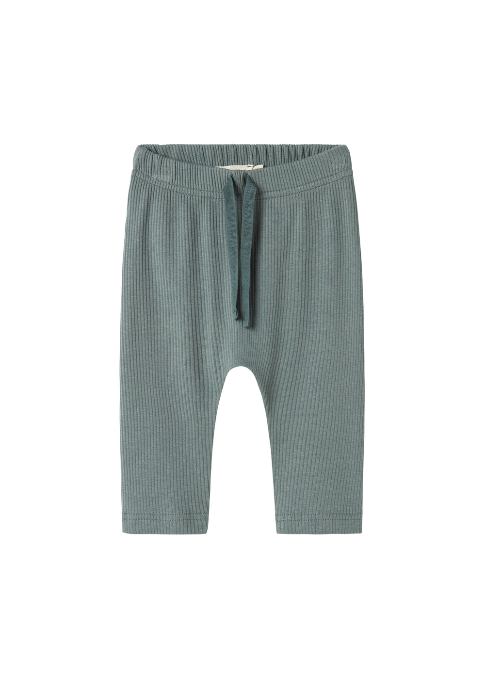 Grøne ribstrikkede babybukser med snøre i taljen