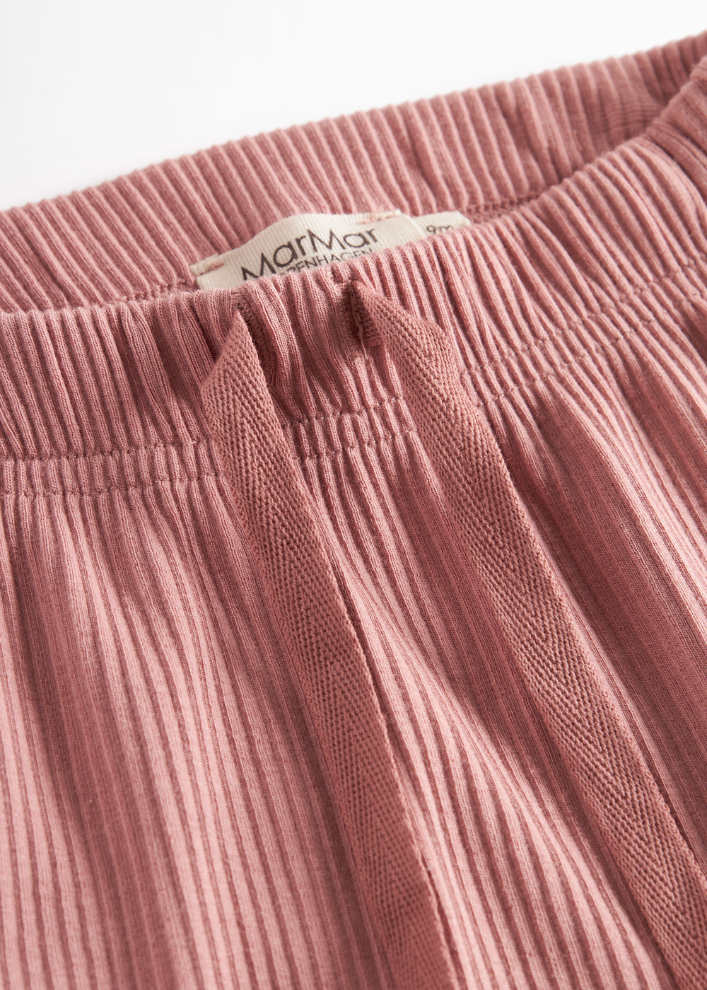 Lyserøde ribstrikkede bukser med snøre i taljen til børn