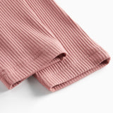 Lyserøde ribstrikkede bukser med snøre i taljen til børn