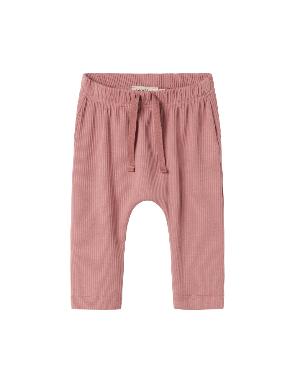Lyserøde ribstrikkede bukser med snøre i taljen til børn