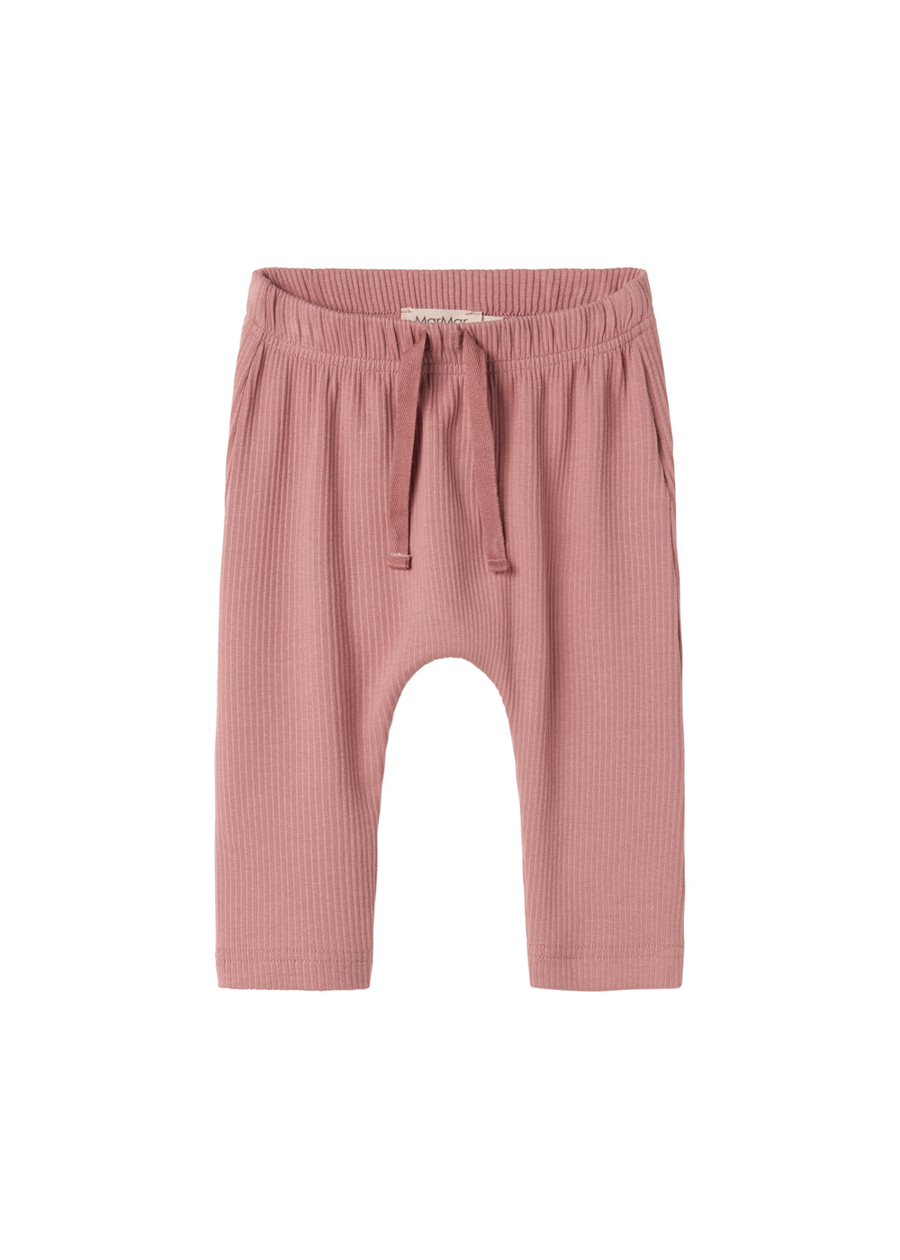 Lyserøde ribstrikkede bukser med snøre i taljen til børn