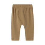 Brune ribstrikkede babybukser med elastisk talje og snor