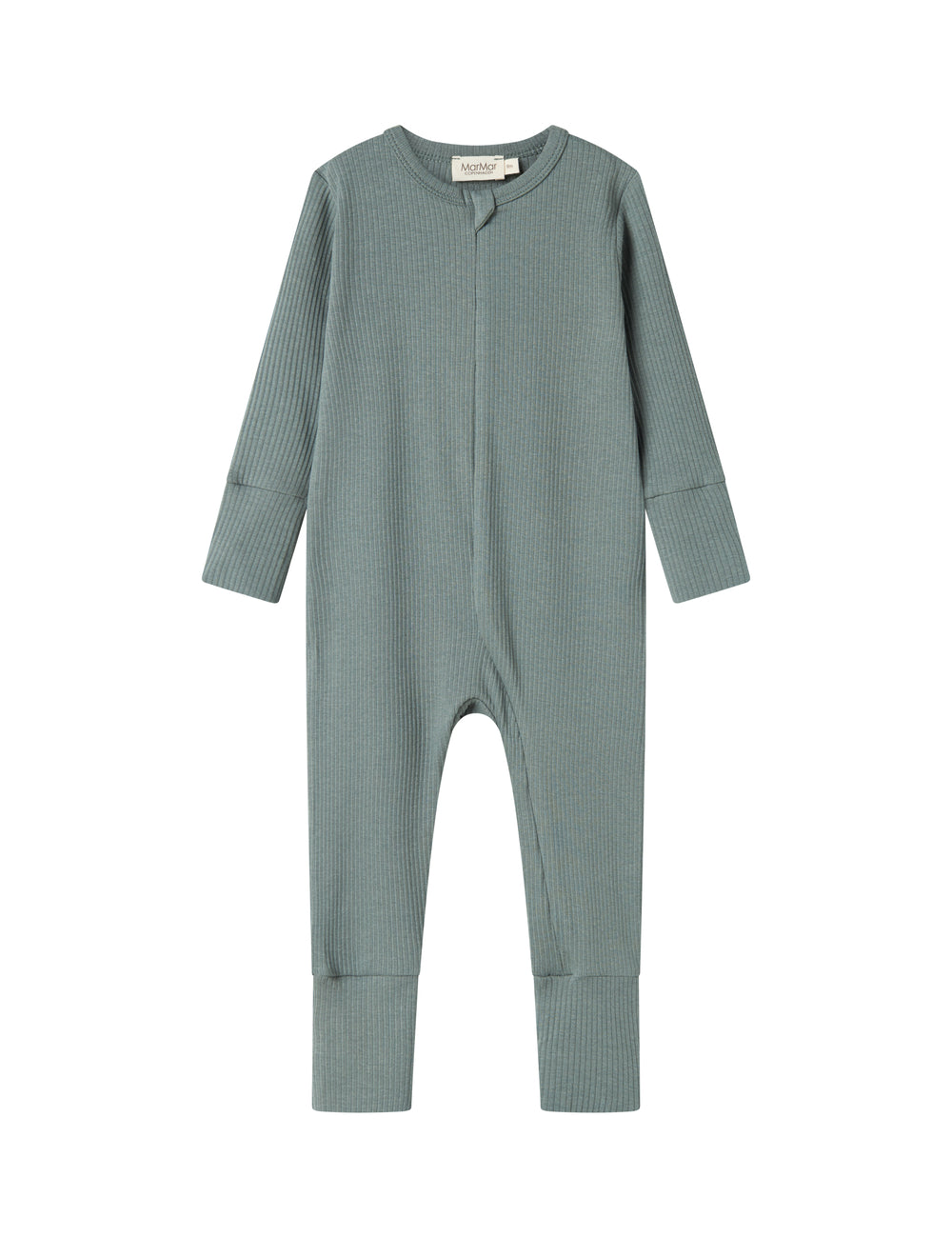 Grøn ribstrikket holdt med lange ærmer og ben til baby