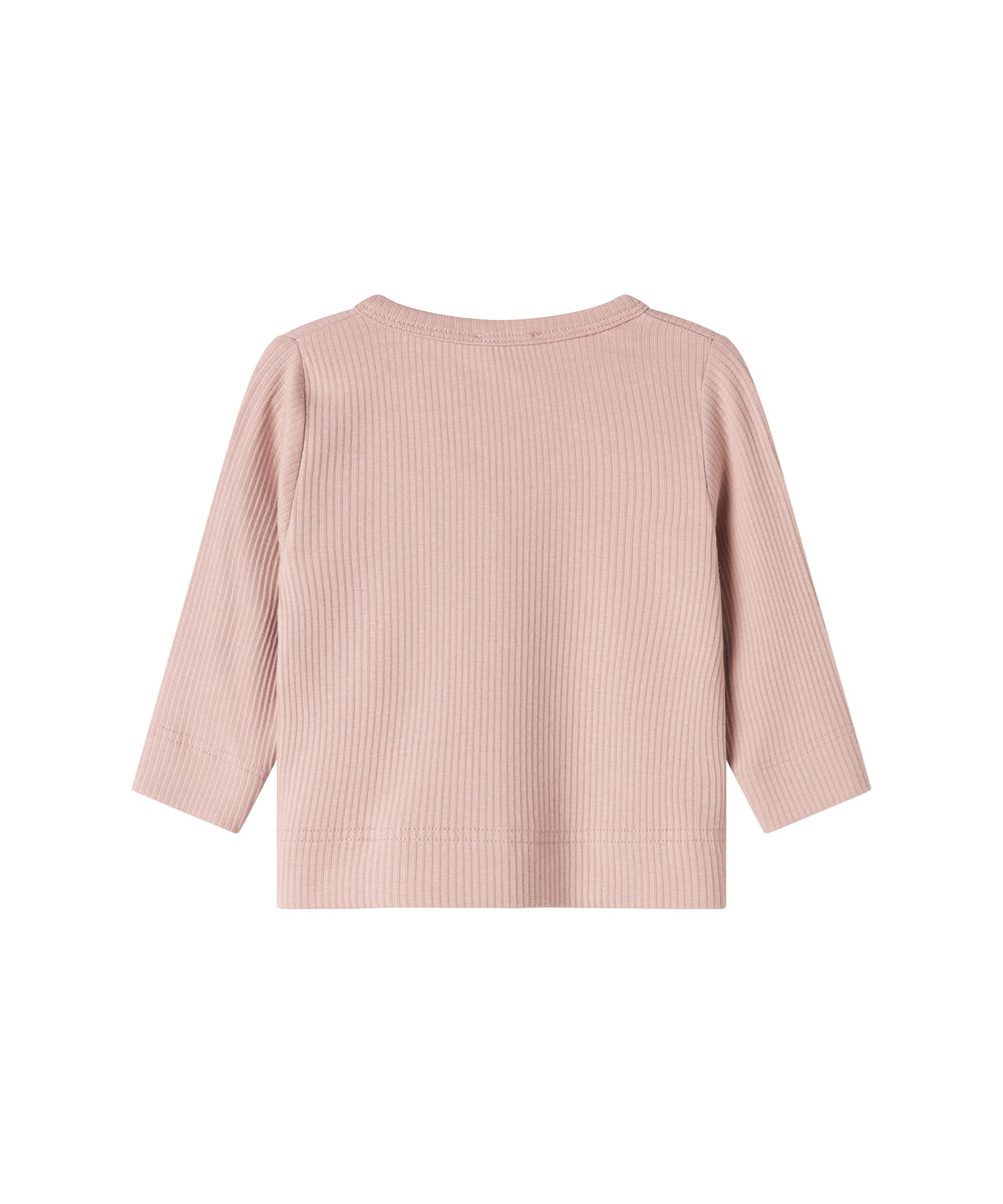 Lyserød ribstrikket cardigan til børn 