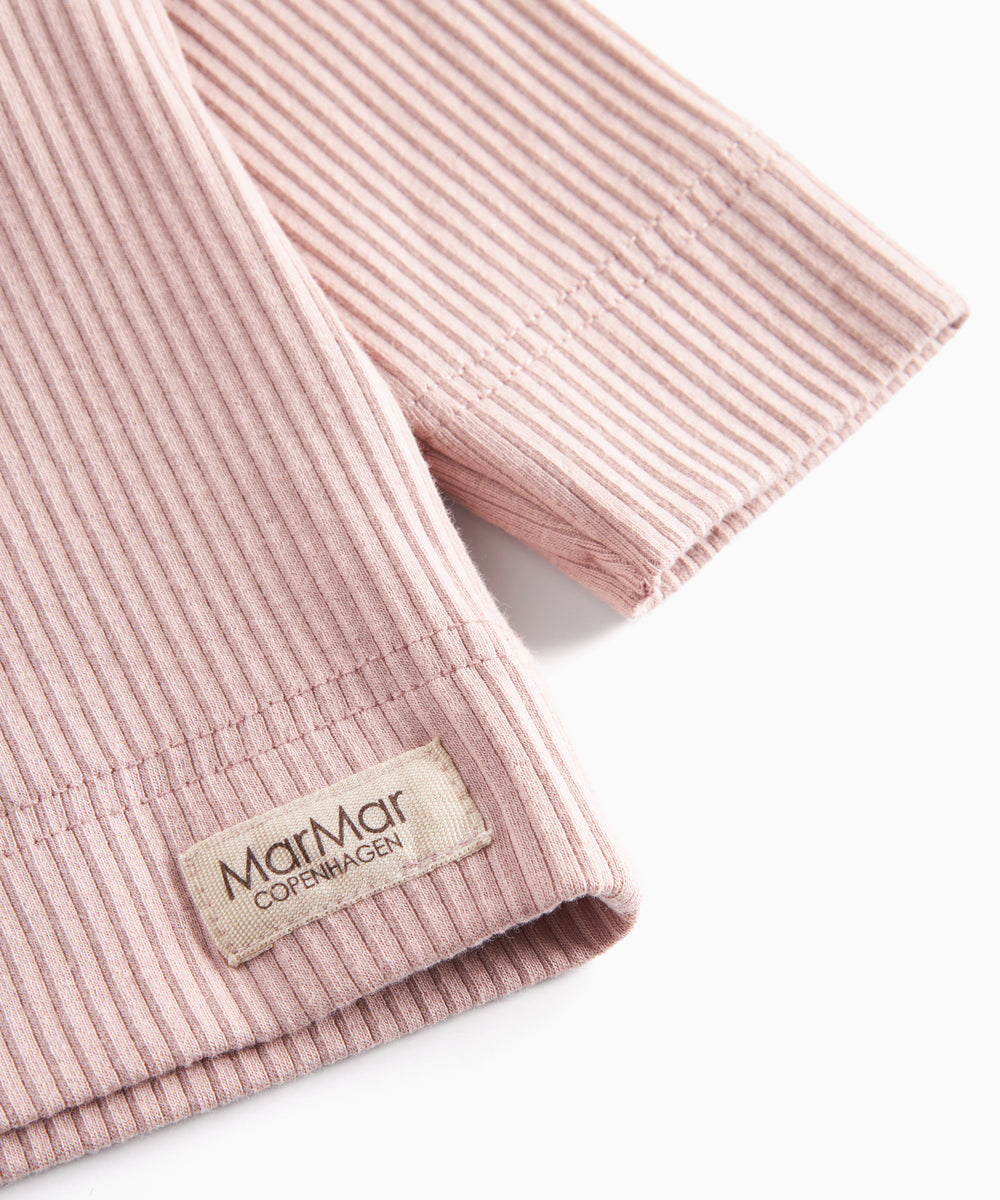 Lyserød ribstrikket cardigan til børn 