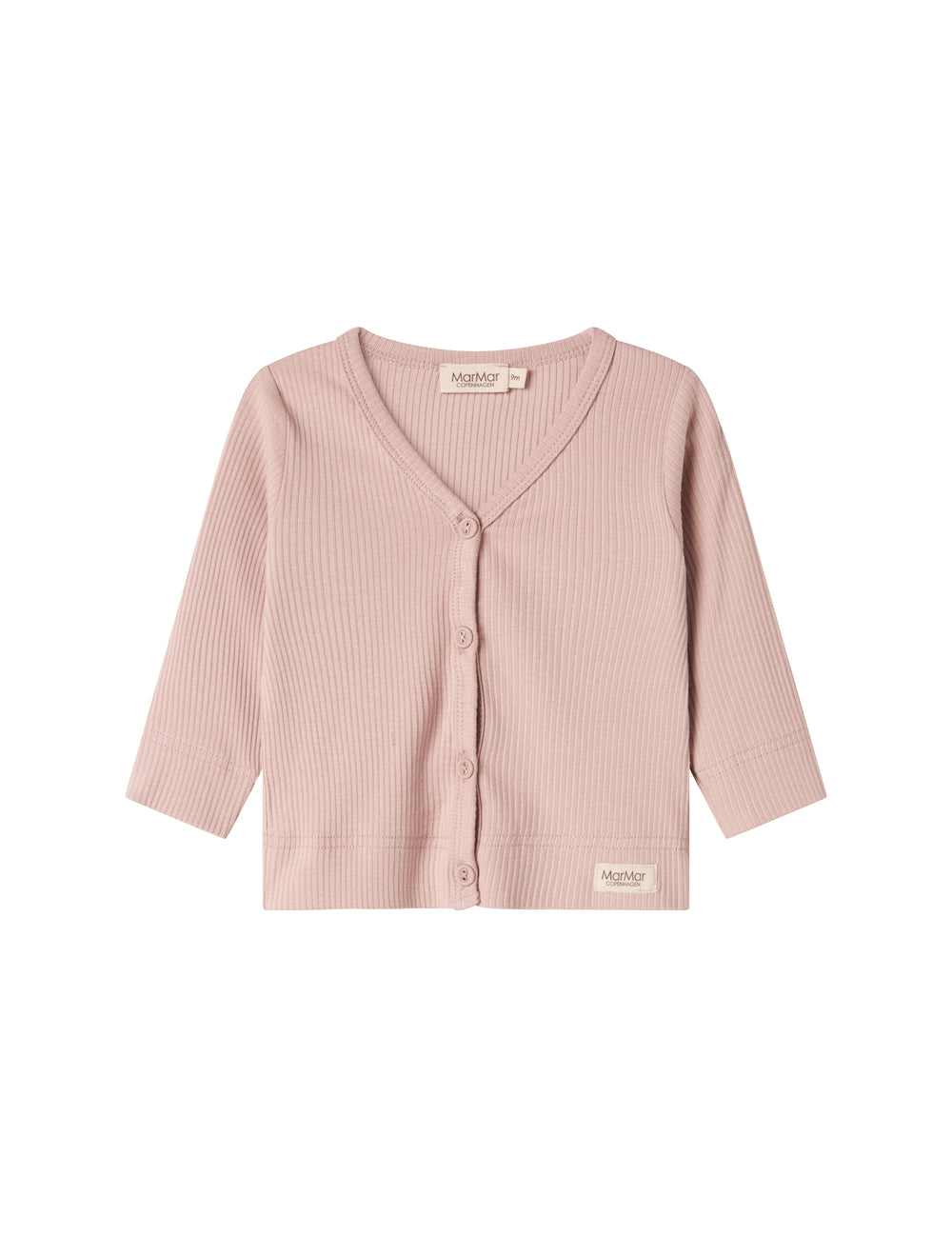 Lyserød ribstrikket cardigan til børn