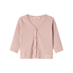 Lyserød ribstrikket cardigan med knapper  til børn 