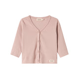 Lyserød ribstrikket cardigan med knapper  til børn 