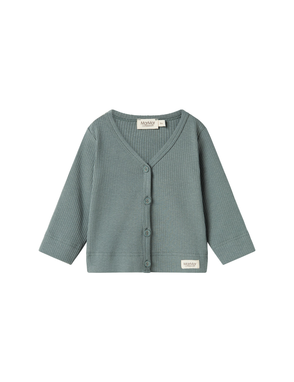 Grøn ribstrikket cardigan med knapper til børn