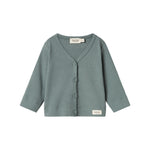 Grøn ribstrikket cardigan med knapper til børn