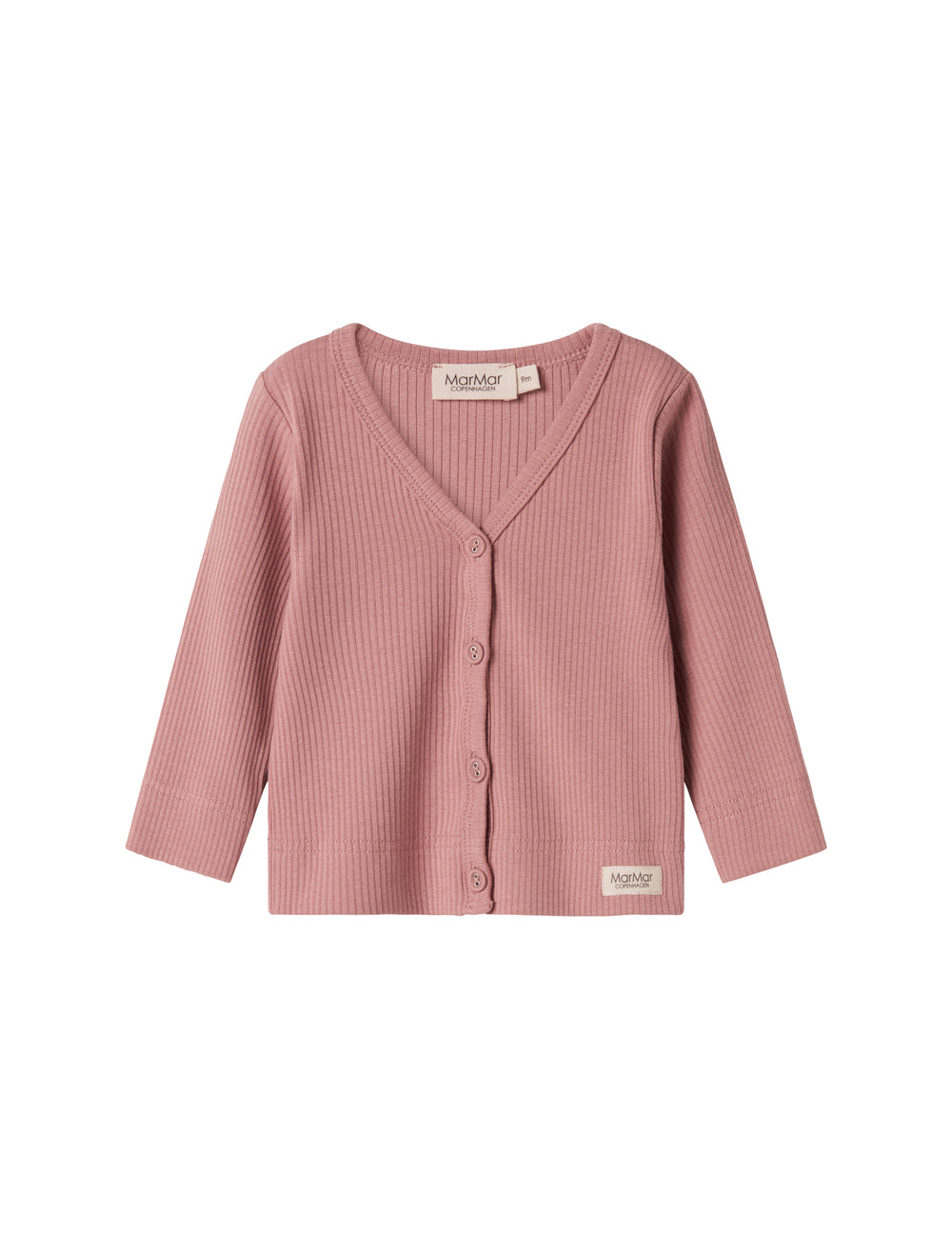 Lyserød ribstrikket cardigan med knapper til børn