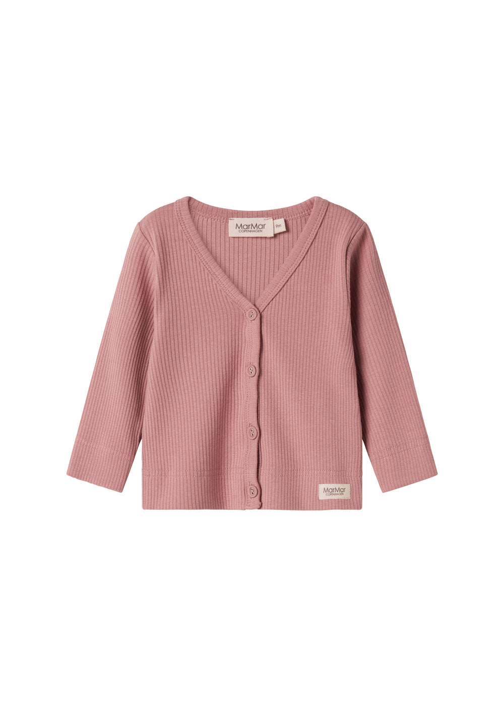 Lyserød ribstrikket cardigan med knapper til børn