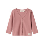 Lyserød ribstrikket cardigan med knapper til børn