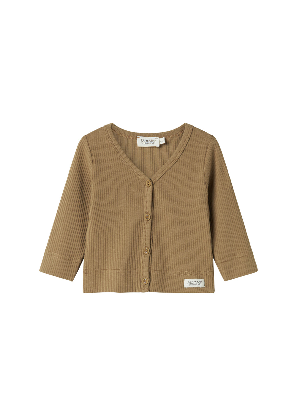 Brun ribstrikket cardigan med knapper til børn