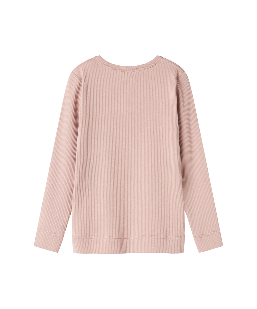 Lyserød ribstrikket langærmet t-shirt til børn