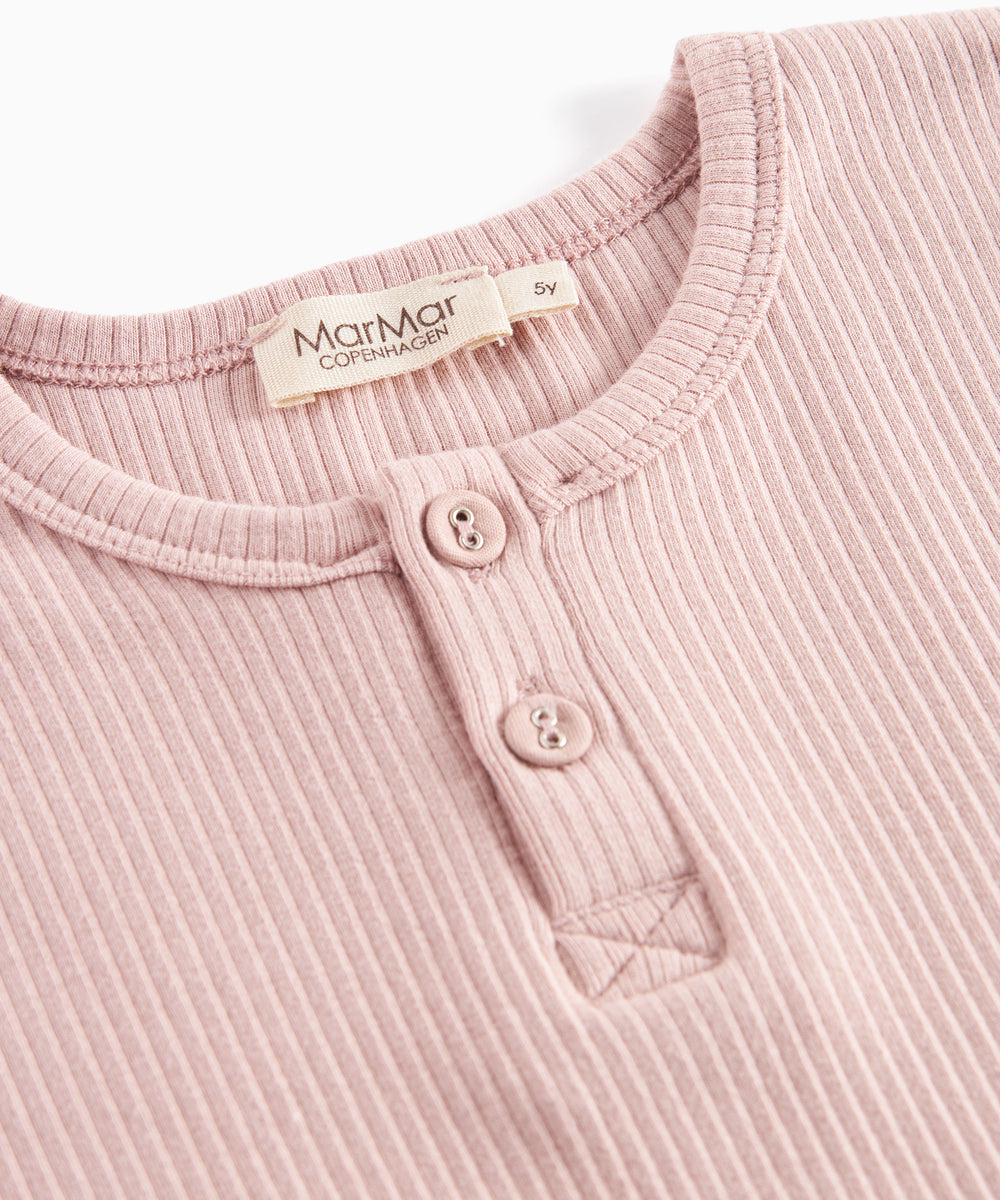 Lyserød ribstrikket langærmet t-shirt med knapper til børn