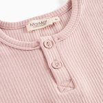 Lyserød ribstrikket langærmet t-shirt med knapper til børn
