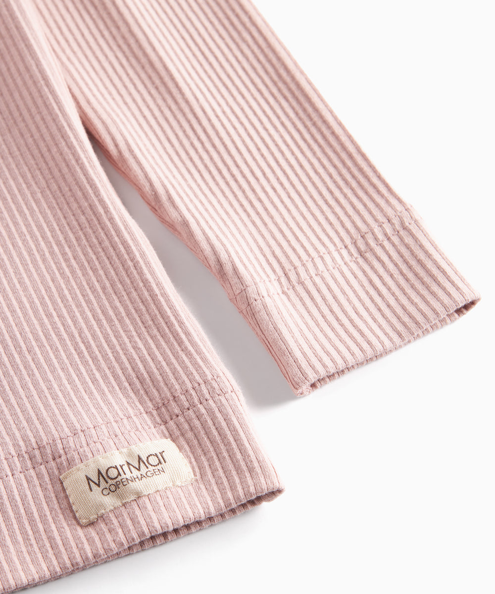 Lyserød ribstrikket langærmet t-shirt til børn
