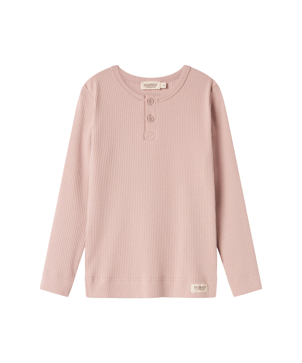 Lyserød ribstrikket langærmet t-shirt med knapper til børn