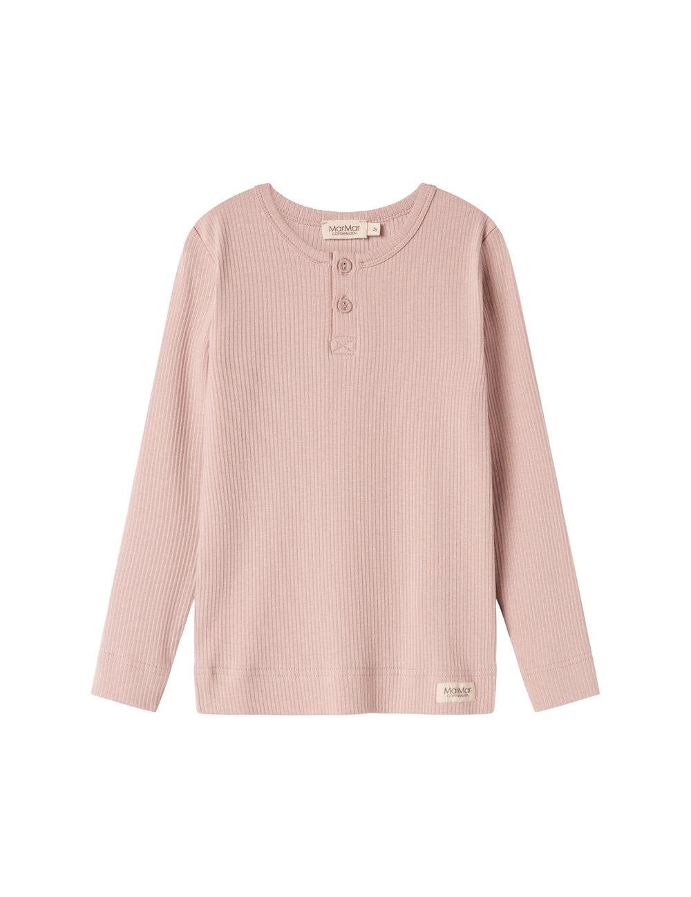 Lyserød ribstrikket langærmet t-shirt med knapper til børn