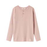 Lyserød ribstrikket langærmet t-shirt med knapper til børn