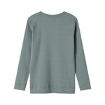 Grøn ribstrikket langærmet t-shirt med knapper til børn