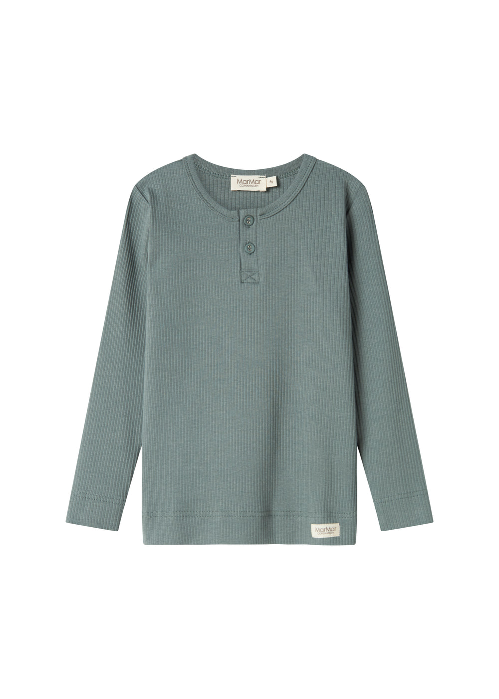 Grøn ribstrikket langærmet t-shirt med knapper til børn