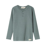 Grøn ribstrikket langærmet t-shirt med knapper til børn