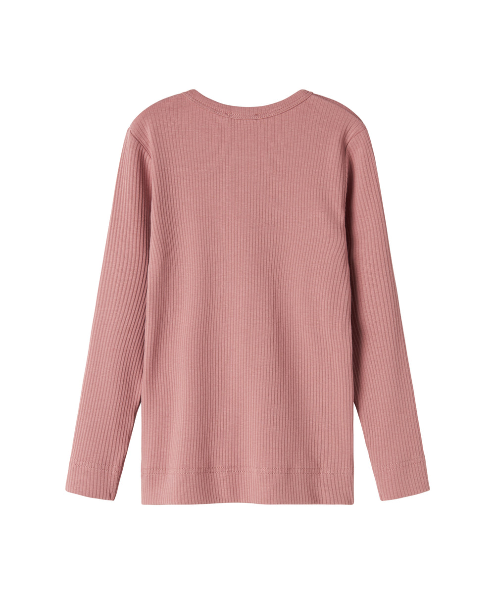 Lyserød ribstrikket langærmet t-shirt med knapper til børn