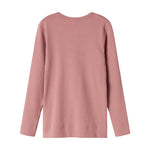 Lyserød ribstrikket langærmet t-shirt med knapper til børn