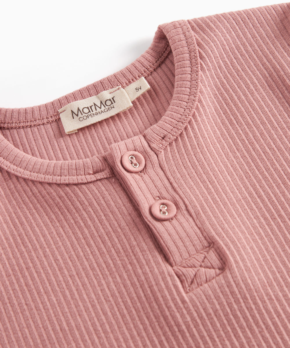 Lyserød ribstrikket langærmet t-shirt med knapper til børn
