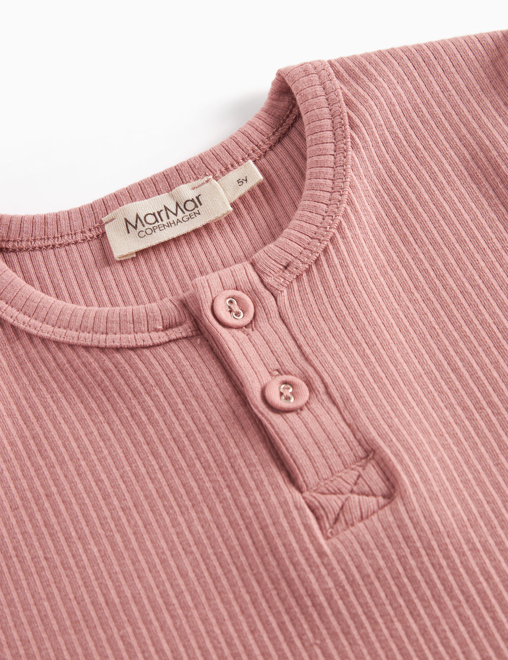 Lyserød ribstrikket langærmet t-shirt med knapper til børn